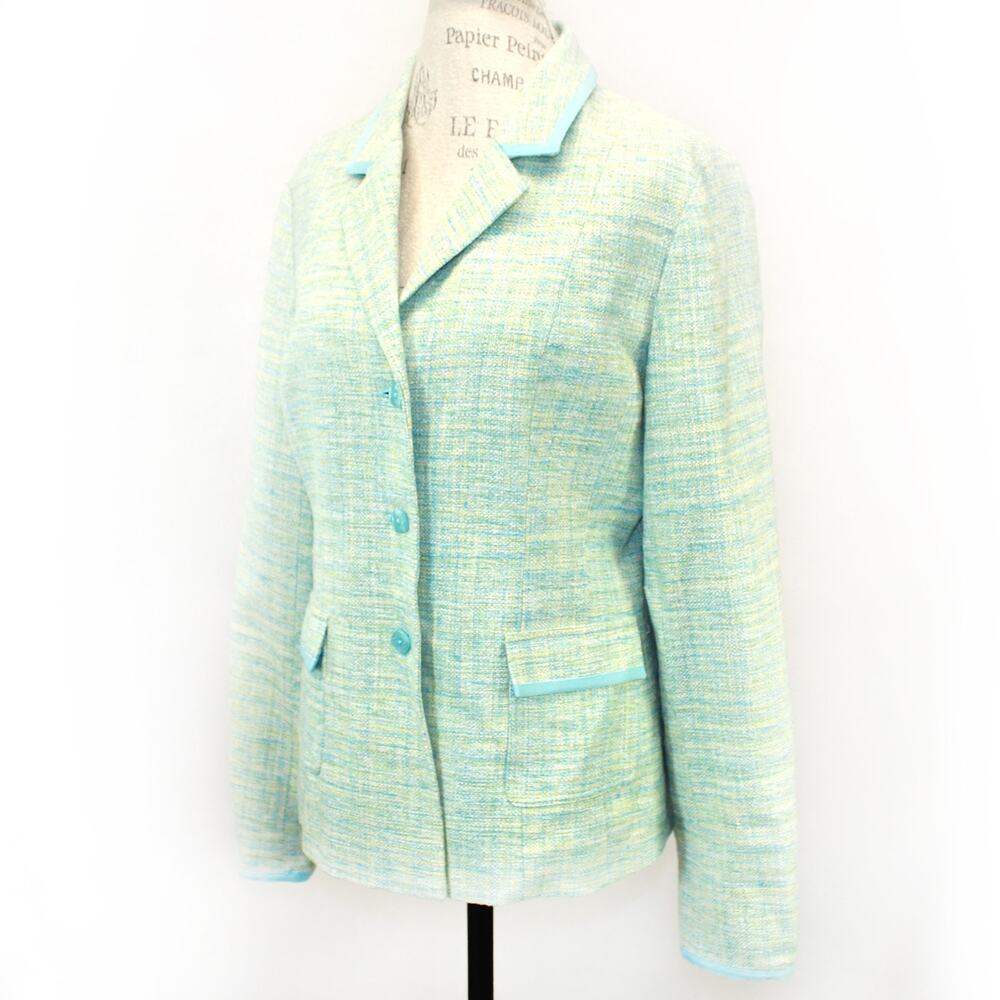 Pendleton woven silk blue melange blazer jacket size 8 Tall Old Money